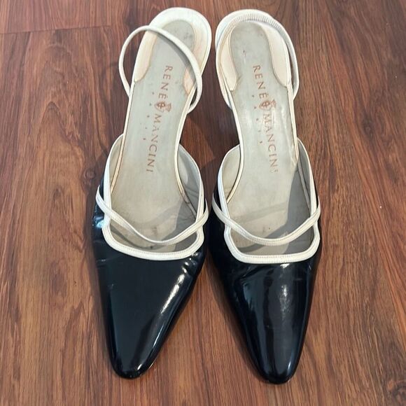 Rene Mancini black and white pointy toe heels Paris size 40 9.5 - Picture 3 of 7